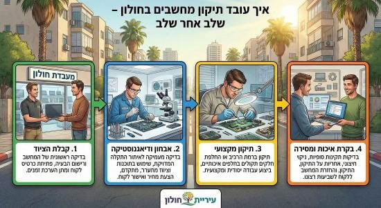 איך עובד טכנאי מחשבים בחולון צעד אחר צעד